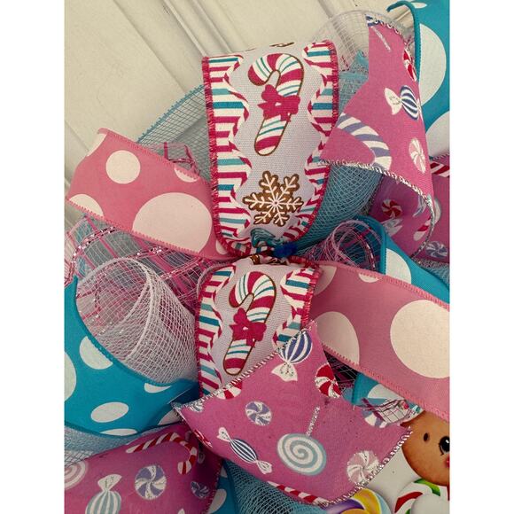 Gingerbread Girl Candy Christmas Wreath | Sweet Treats Holiday Wreath Decor - Picture 5 of 8